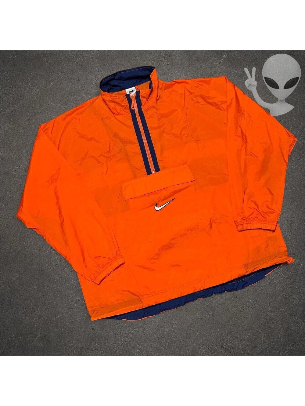Vintage Nike Center Swoosh Anorak Windbreaker Jacket Mens US L Orange Navy
